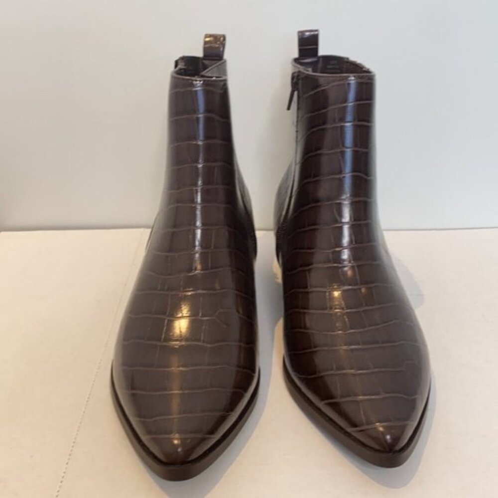 Addition Elle Women Brown Crocodile Embossed Faux Leather Ankle Boots Size 9W - Picture 8 of 13